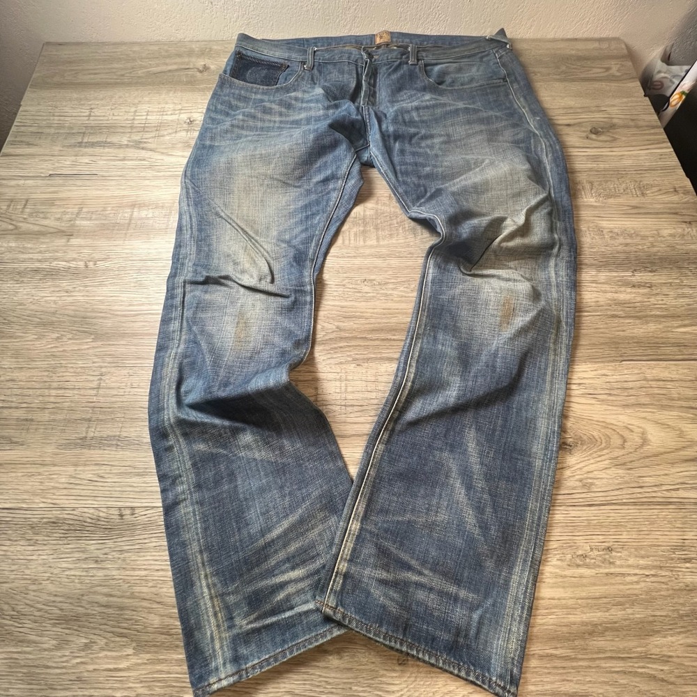 PRPS Goods & Co Jeans Mens 42 Blue Distressed Straight Button Fly E71P78P Indigo